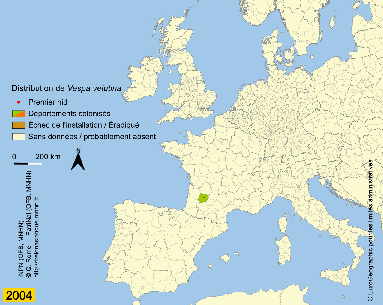 Carte progression invasion frelon asiatique France